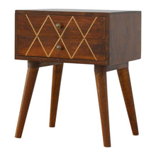 Load image into Gallery viewer, Inlay Geo Brass Bedside Table - Chestnut
