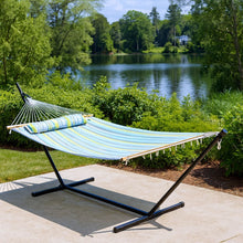 Load image into Gallery viewer, Striped Double Hammock - Aqua / Lime Green
