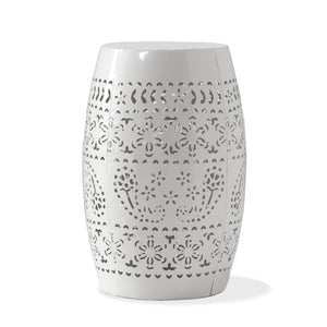 Transitional Ruby - Side Table With Lace Cut Design - White