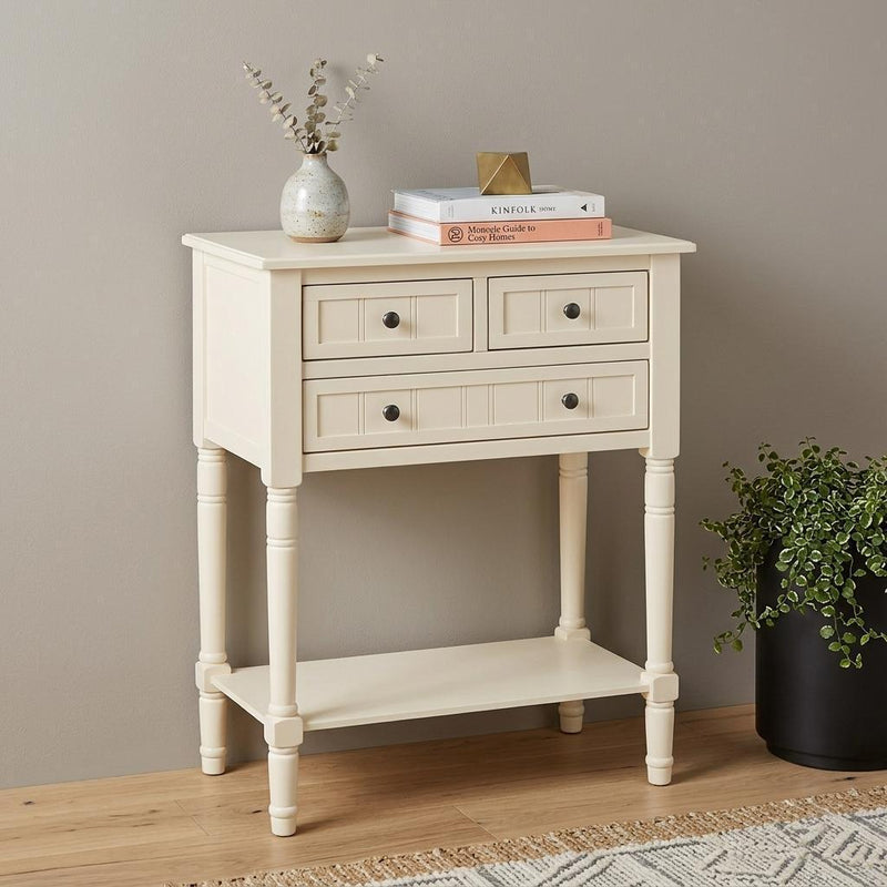 Console Table With Shelf Three Drawers - Beige