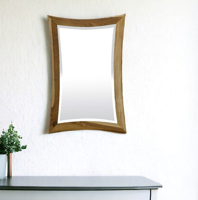 35" Abstract Framed Bathroom Vanity Mirror - Brown