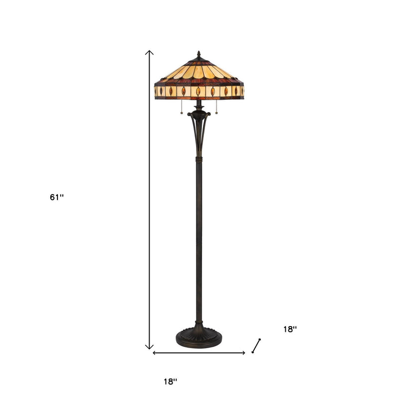 Two Light Traditional Shaped Floor Lamp With Purple And Ivory Abstract Tiffany Glass Empire Shade - Bronze