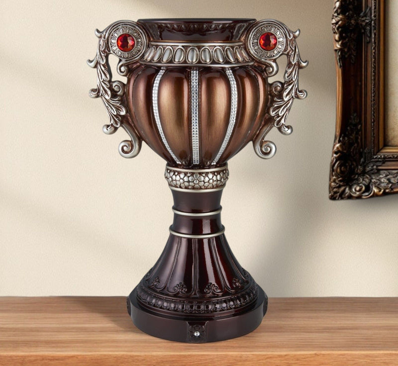 Floral Urn Poly Table Vase With Stones - Bronze / Silver