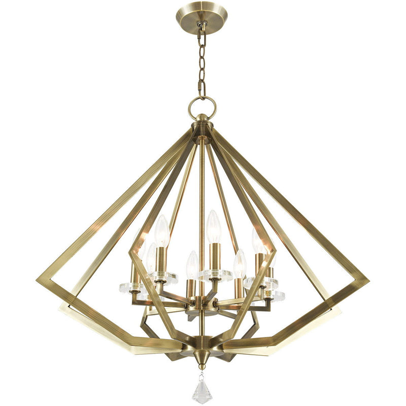 28" Eight Light Dimmable Chandelier With Shades - Antiqued Brass