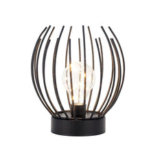 Load image into Gallery viewer, 7" Battery Operated Round Bedside Lamp With Metal Cage Globe Shade - Black
