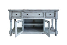 Load image into Gallery viewer, Wood Open Shelving Distressed TV Stand - Blue
