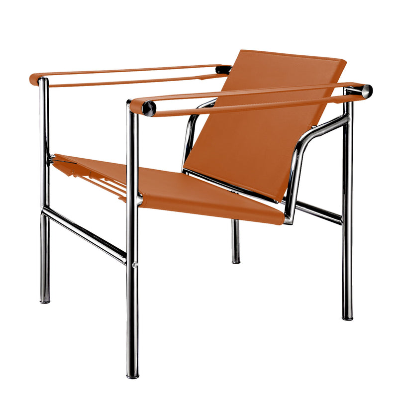 Faux Leather Stainless Steel Adjustable Back Arm Chair - Terra Cotta /Silver