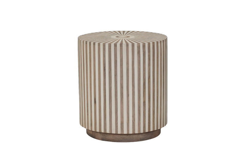 Solid Wood Round Drum End Table - Brown