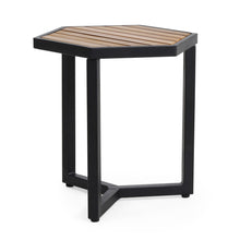 Load image into Gallery viewer, Outdoor Side Table With Iron Base And Slatted Top - Brown
