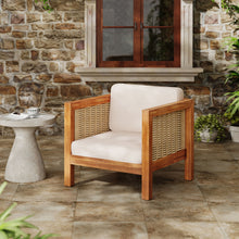 Load image into Gallery viewer, Outdoor Club Chair With Rope Arm And Cushions - Beige / Teak
