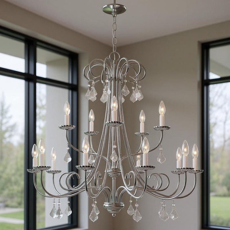 34" Multi Light Dimmable Chandelier With Shades - Silver