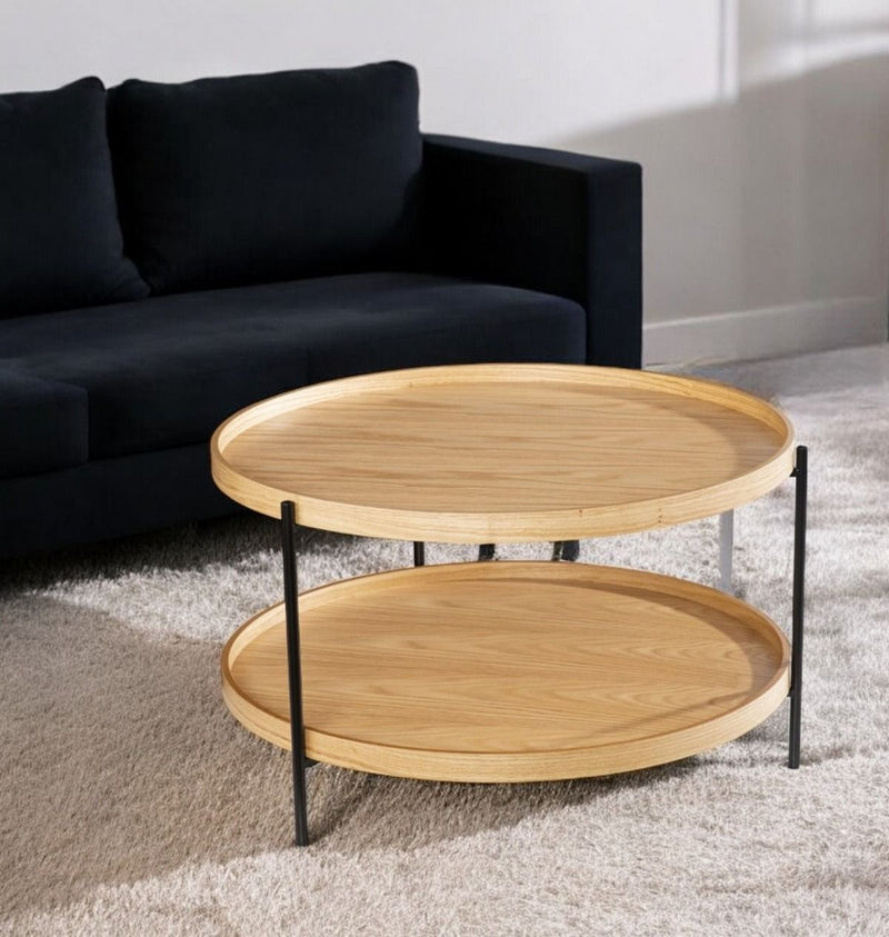 Wood And Metal Round Coffee Table - Black
