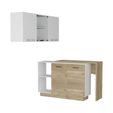 Load image into Gallery viewer, 59" Wood Kitchen Island Set With Storage - Natural / White
