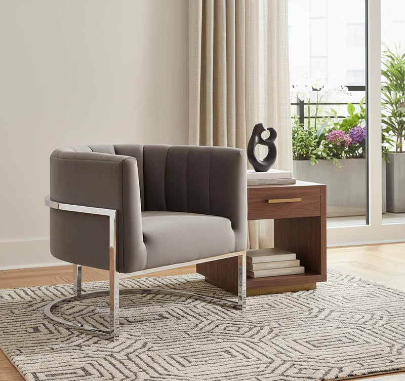Glam Channel Tufted Velvet Accent Chair - Gray And Steel