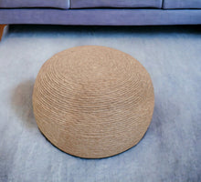 Load image into Gallery viewer, Wool Round Ribbed Pouf Ottoman - Beige

