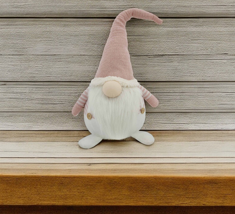 Fabric Christmas Standing Gnome Tabletop Sculpture (399337) - Pink / White