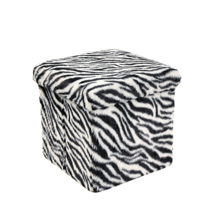 12" Plastic Animal Print Storage Ottoman - White / Black