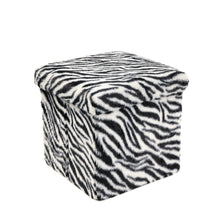Load image into Gallery viewer, 12" Plastic Animal Print Storage Ottoman - White / Black
