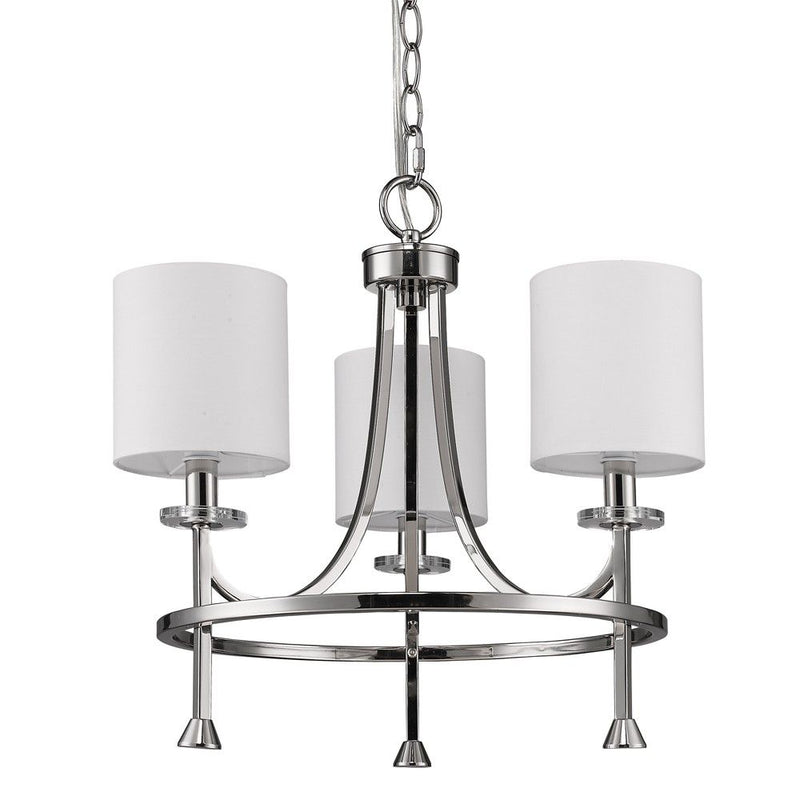 Candle Style Three Light Metal Dimmable Chandelier With White Shades - Silver / White