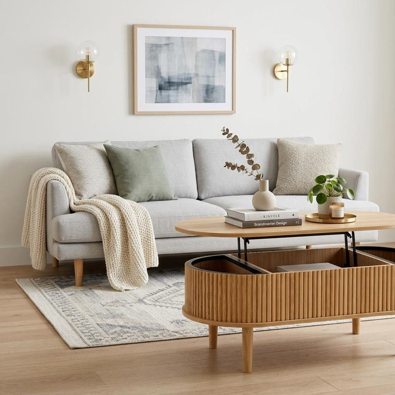 Oval Lift Top Drum Coffee Table With Three Shelves - Natural