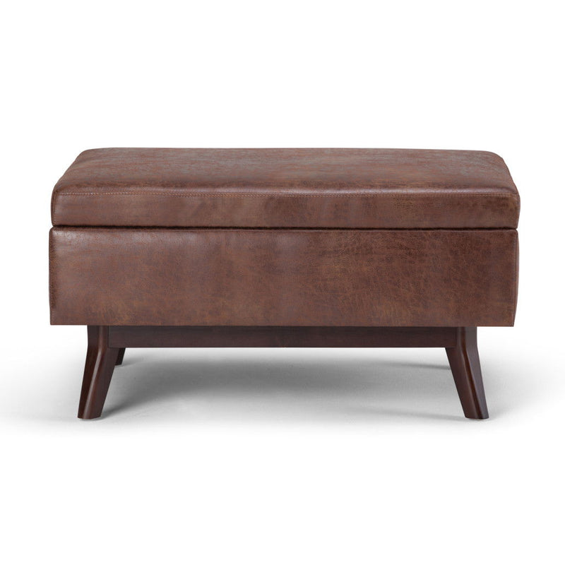 34" Leather Cocktail Ottoman With Storage - Brown