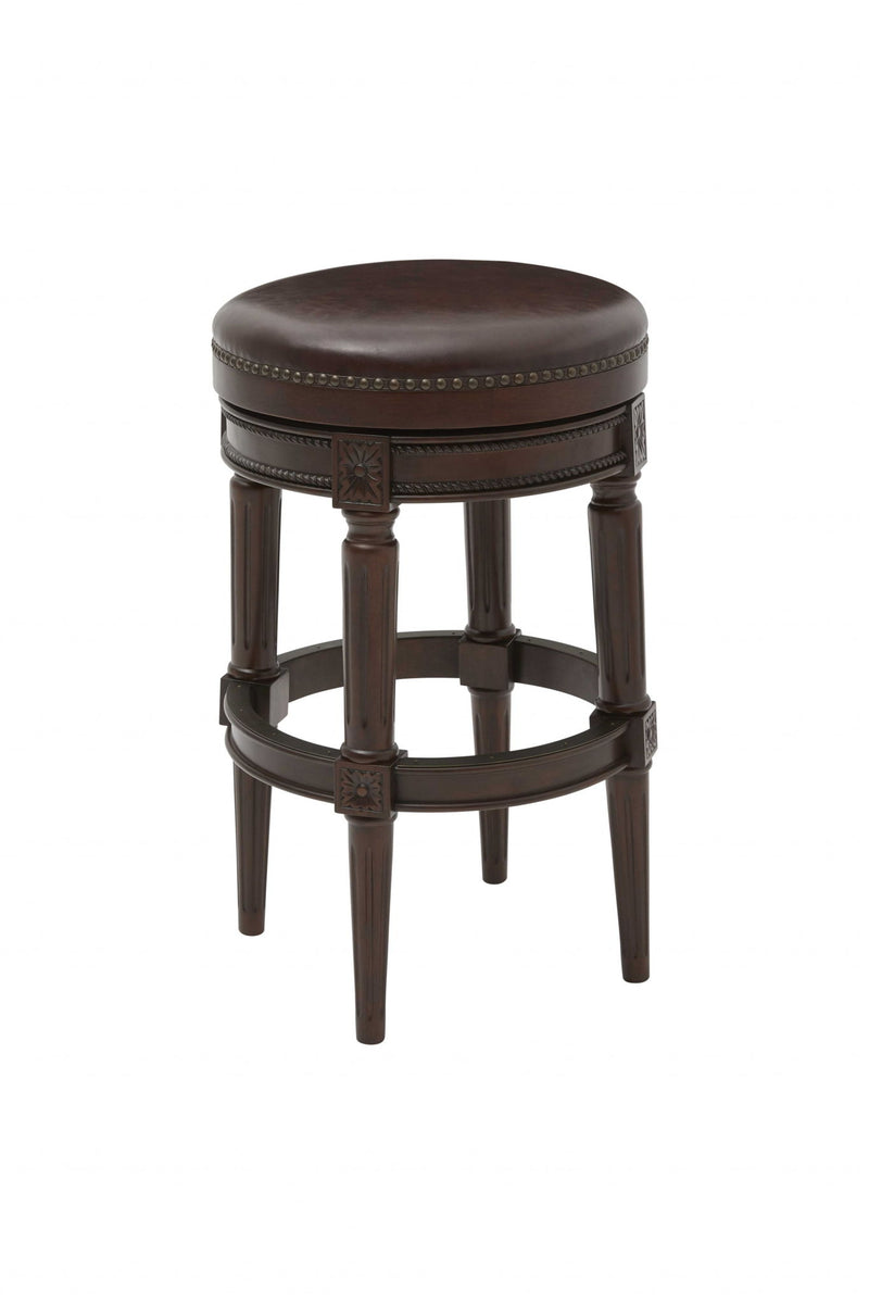 Faux Leather And Solid Wood Swivel Backless Counter Height Bar Chair - Wood Brown