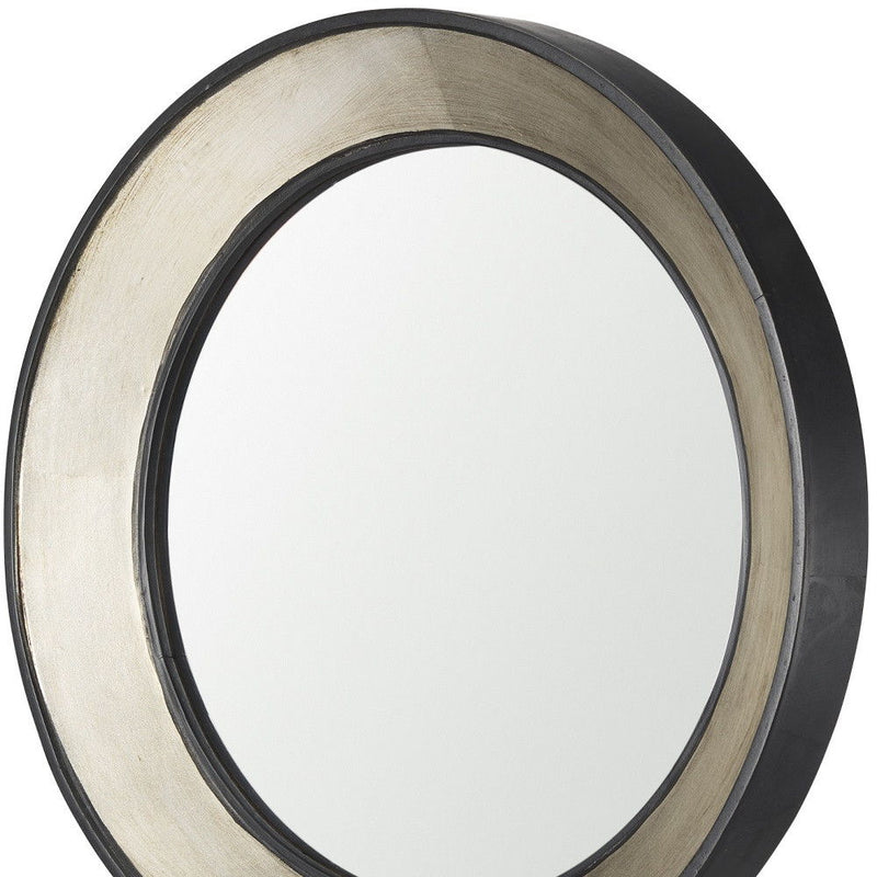 22" Round Framed Accent Mirror - Champagne / Dark Brown