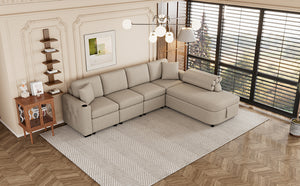 109.8"L-shaped Couch Sectional Sofa with Storage Chaise,Cup Holder and USB Ports for Living Room, Beige