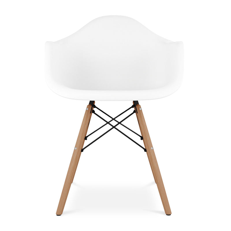 Heavy Duty Plastic Solid Wood Dining Arm Chair - White