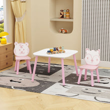 Load image into Gallery viewer, Table And Chair Set, 3 Piece Wooden Toddler Desk With Animal Backrest - Pink / White
