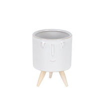 Load image into Gallery viewer, Porcelain Round Funny Face Pot Planters With Stands (Set of 3) - White

