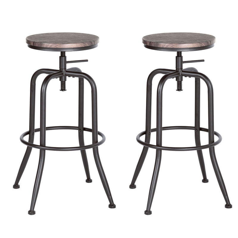 Solid Wood And Steel Swivel Backless Counter Height Bar Chairs (Set of 2) - Brown And Black
