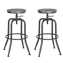 Load image into Gallery viewer, Solid Wood And Steel Swivel Backless Counter Height Bar Chairs (Set of 2) - Brown And Black
