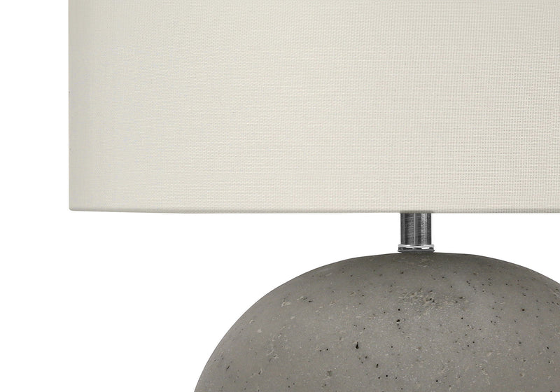 Concrete Round Table Lamp With Ivory Drum Shade - Gray