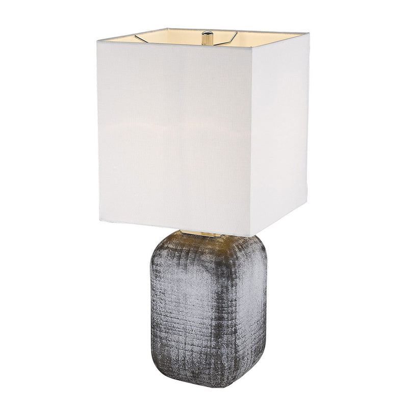 Ceramic Table Lamp With White Square Shade - Blue And Gray