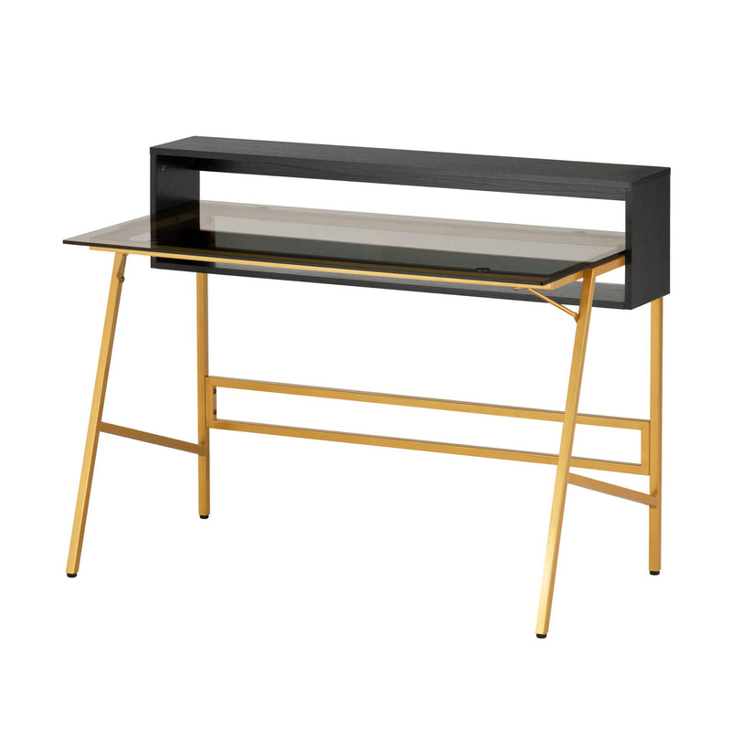Stainless Trestle Writing Desk - Smoky / Black / Gold