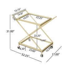 Load image into Gallery viewer, Sherianne - Industrial Bar Cart With Tempered Glass Shelves And Swivel Wheels - Gold
