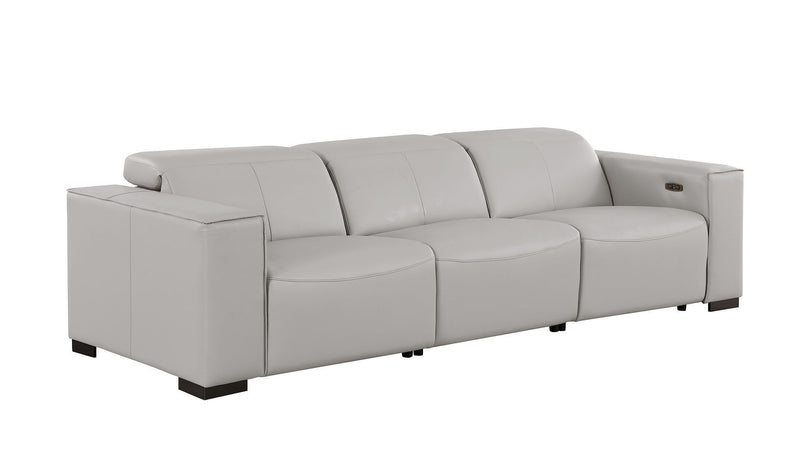 Top Grain Leather Reclining Metal USB Sofa (720309) - Light Gray