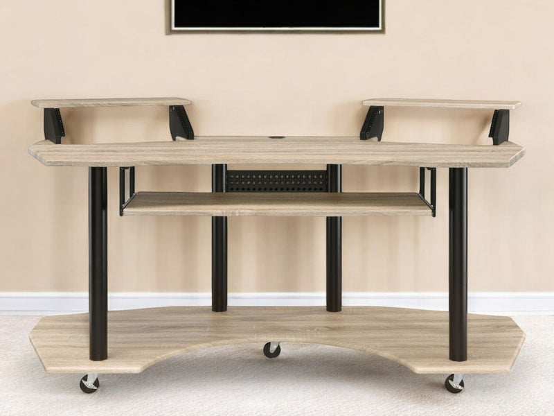 71" Music Recording Studio Desk - Natural And Black