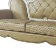 Load image into Gallery viewer, Faux Leather Sofa And Toss Pillows With Pearl Legs - Golden Brown
