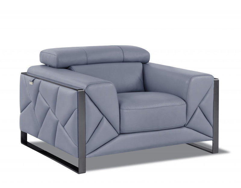 Mod Leather And Chrome Deco Accent Chair - Slate Blue