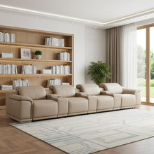 Load image into Gallery viewer, 175" Leather Reclining Stainless Steel USB Sofa - Beige
