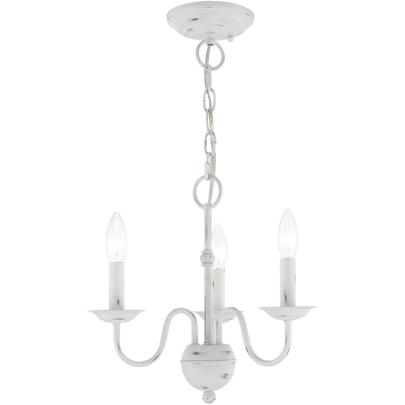 13" Three Light Dimmable Chandelier With Shades - Antiqued White