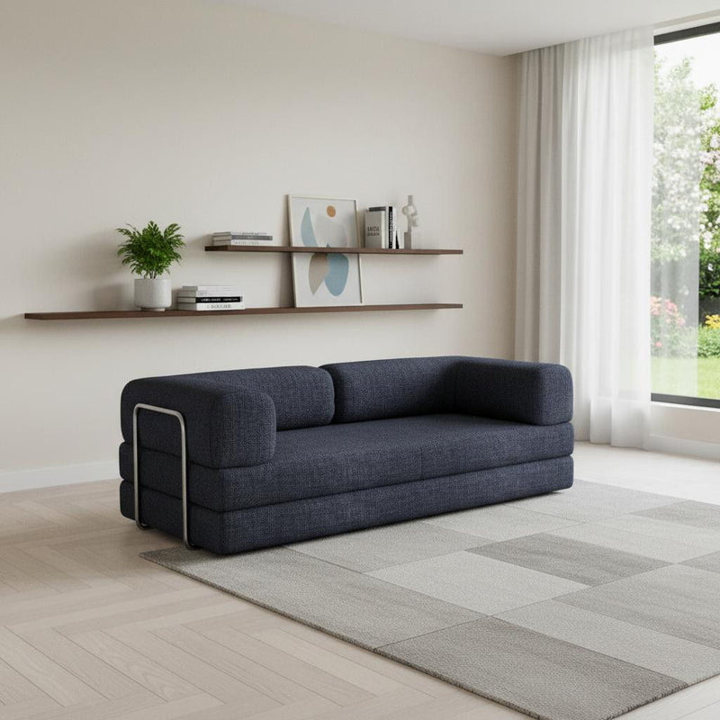 Chenille Convertible Futon Sleeper Sofa - Blue