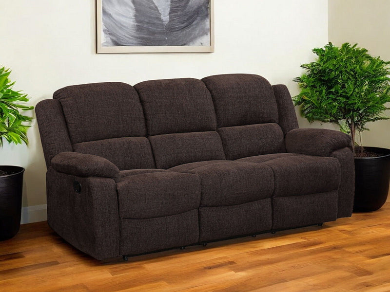 Chenille Reclining Sofa With Black Legs - Brown