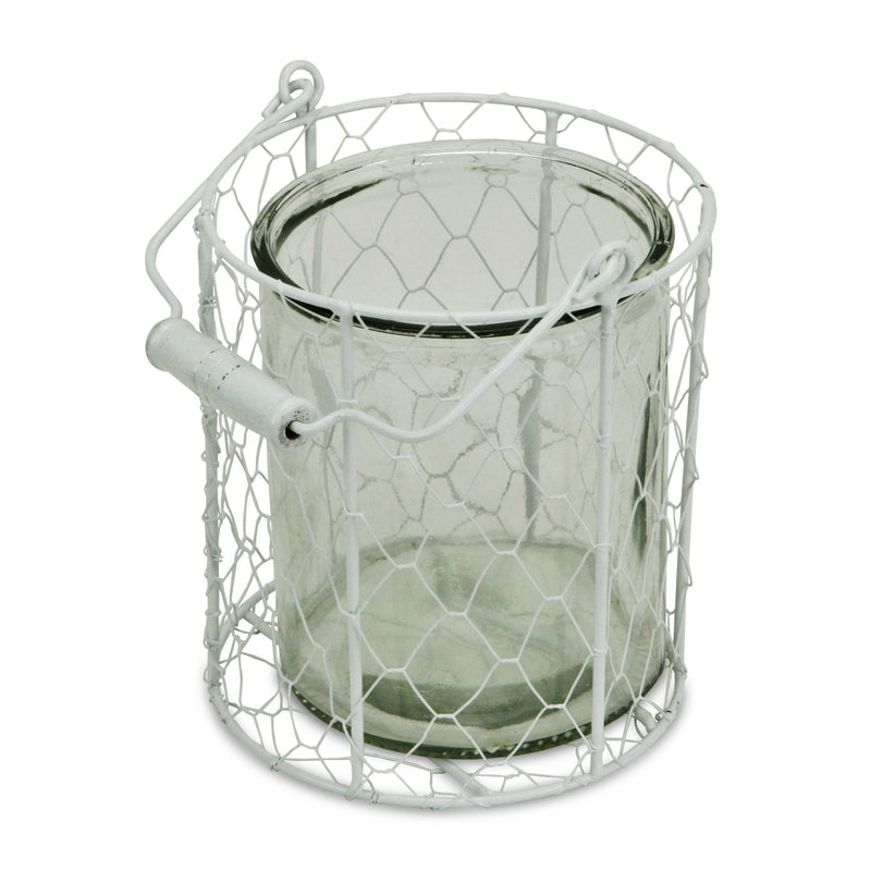 Wire Basket Jar - White / Clear