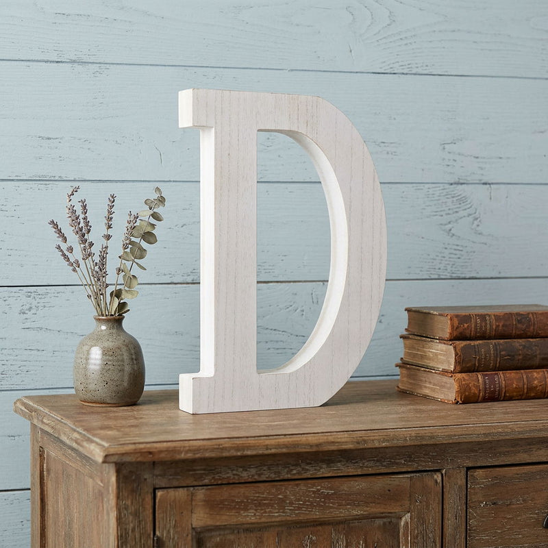 Wash Wooden Initial Letter D Sculpture - White