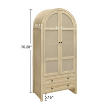 Load image into Gallery viewer, Tall Arched Kitchen Pantry, Arched Storage Display Cabinet With 2 Drawers &amp; Adjustable Shelves, Rattan Door Versatile Storage Cabinet For Kitchen, Dining Room, Living Room - Natural
