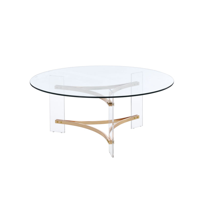 41" Clear And Glass Acrylic And Brass Round Coffee Table - Gold