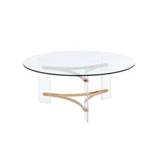 Load image into Gallery viewer, 41" Clear And Glass Acrylic And Brass Round Coffee Table - Gold
